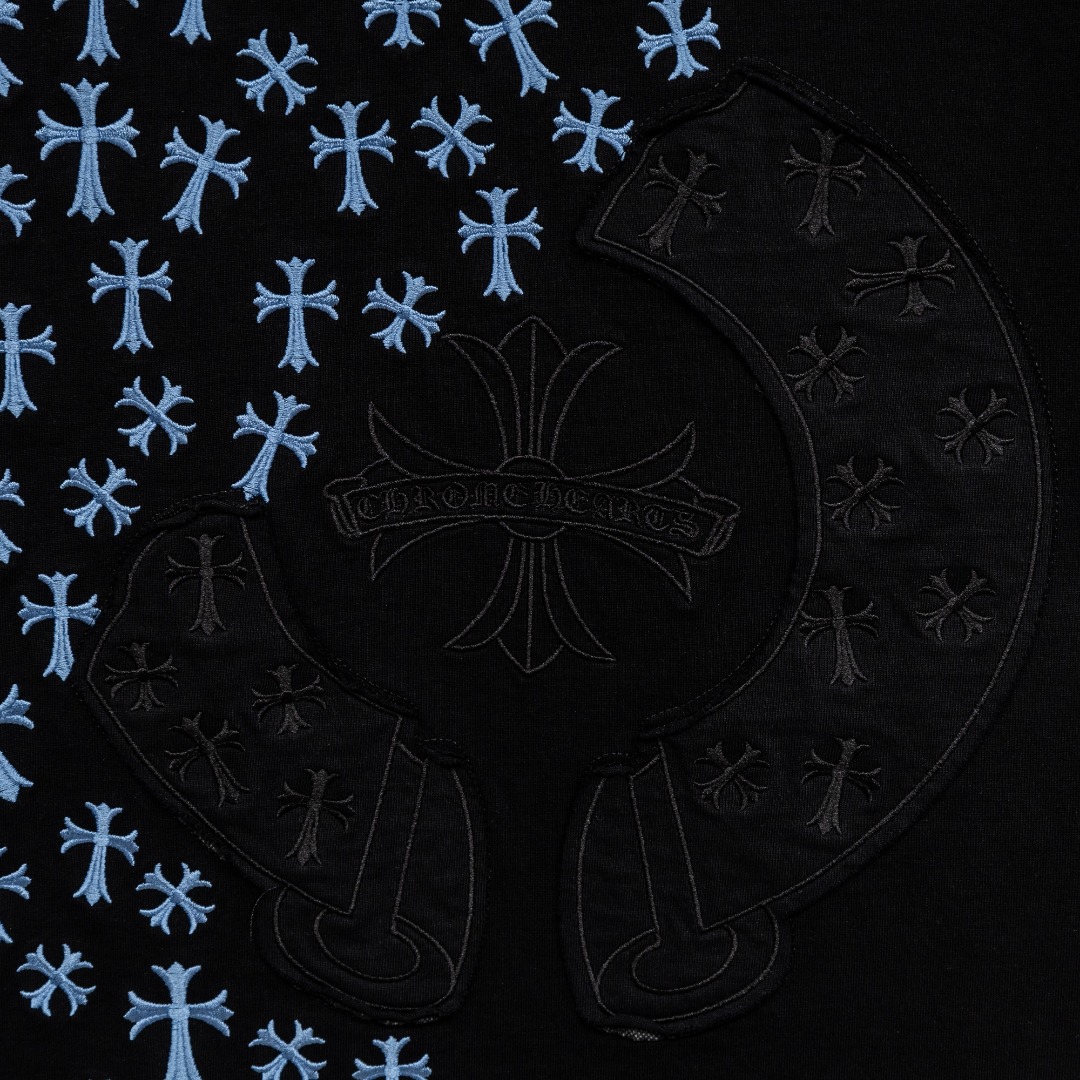 Chrome Hearts 款式：克罗心CH做旧破洞散花十字架刺绣 定制贴布工艺短袖