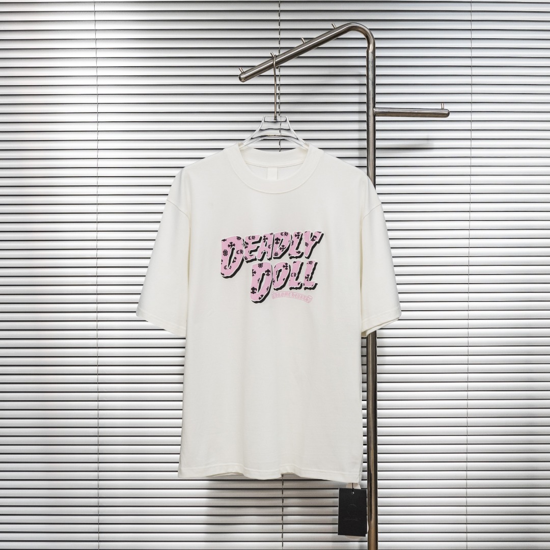 Chrome Hearts 款式：克罗心CH做旧破洞植绒LOGO 粉色女郎工艺短袖