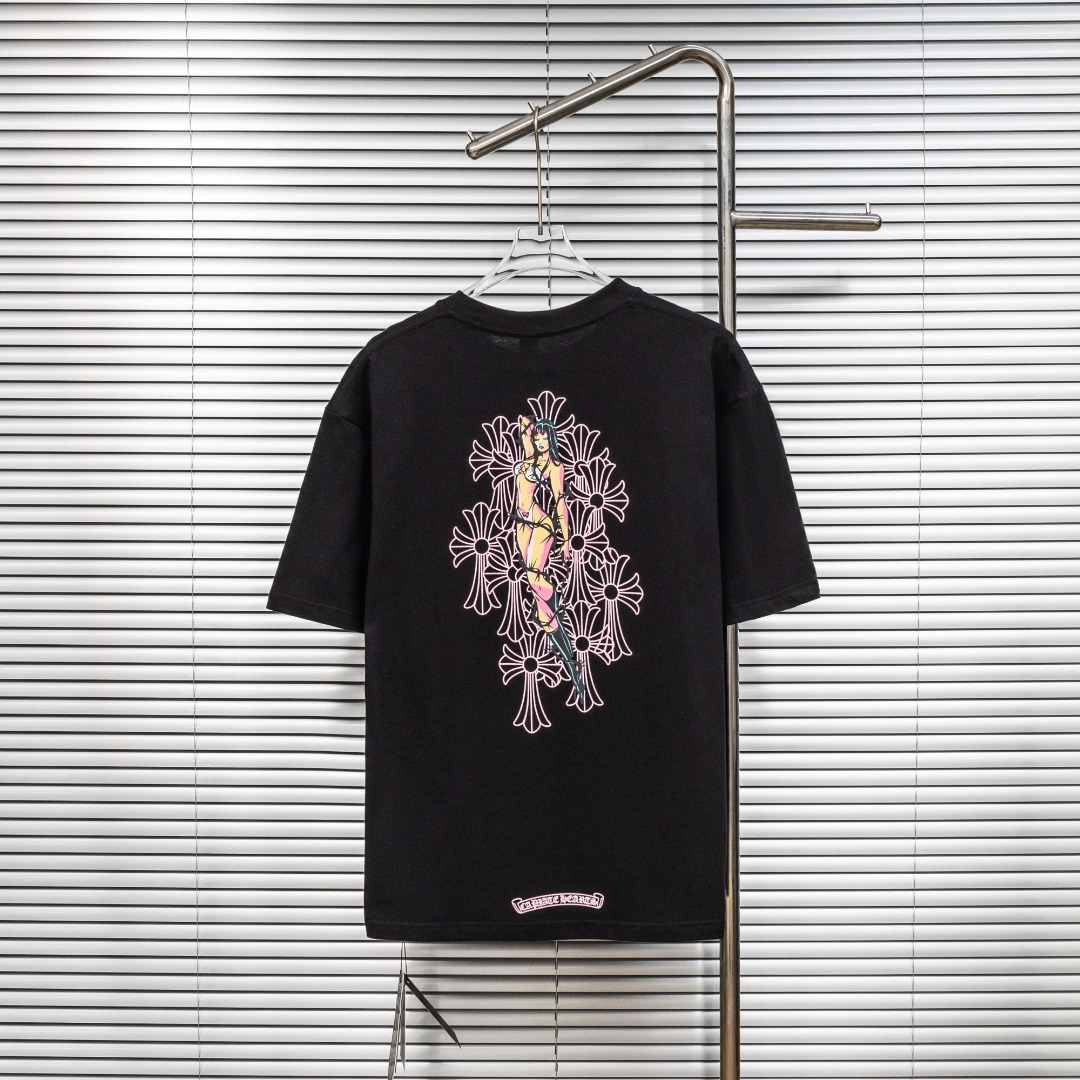 Chrome Hearts 款式：克罗心CH做旧破洞植绒LOGO 粉色女郎工艺短袖