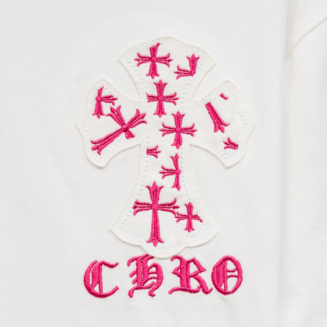 Chrome Hearts 款式：克罗心CH做旧破十字架拼接刺绣工艺短袖