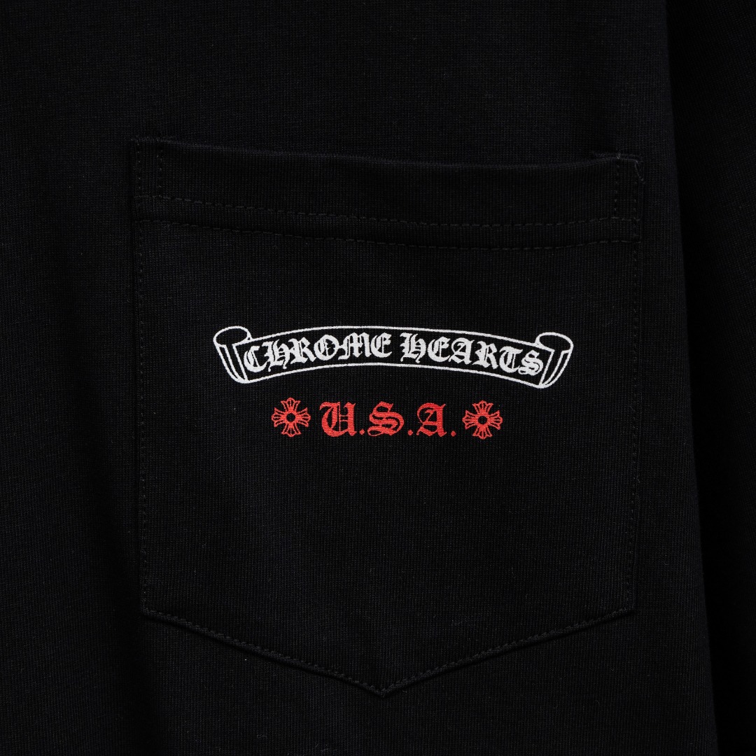 Chrome Hearts 款式：克罗心CH做旧小口袋植绒国旗工艺短袖