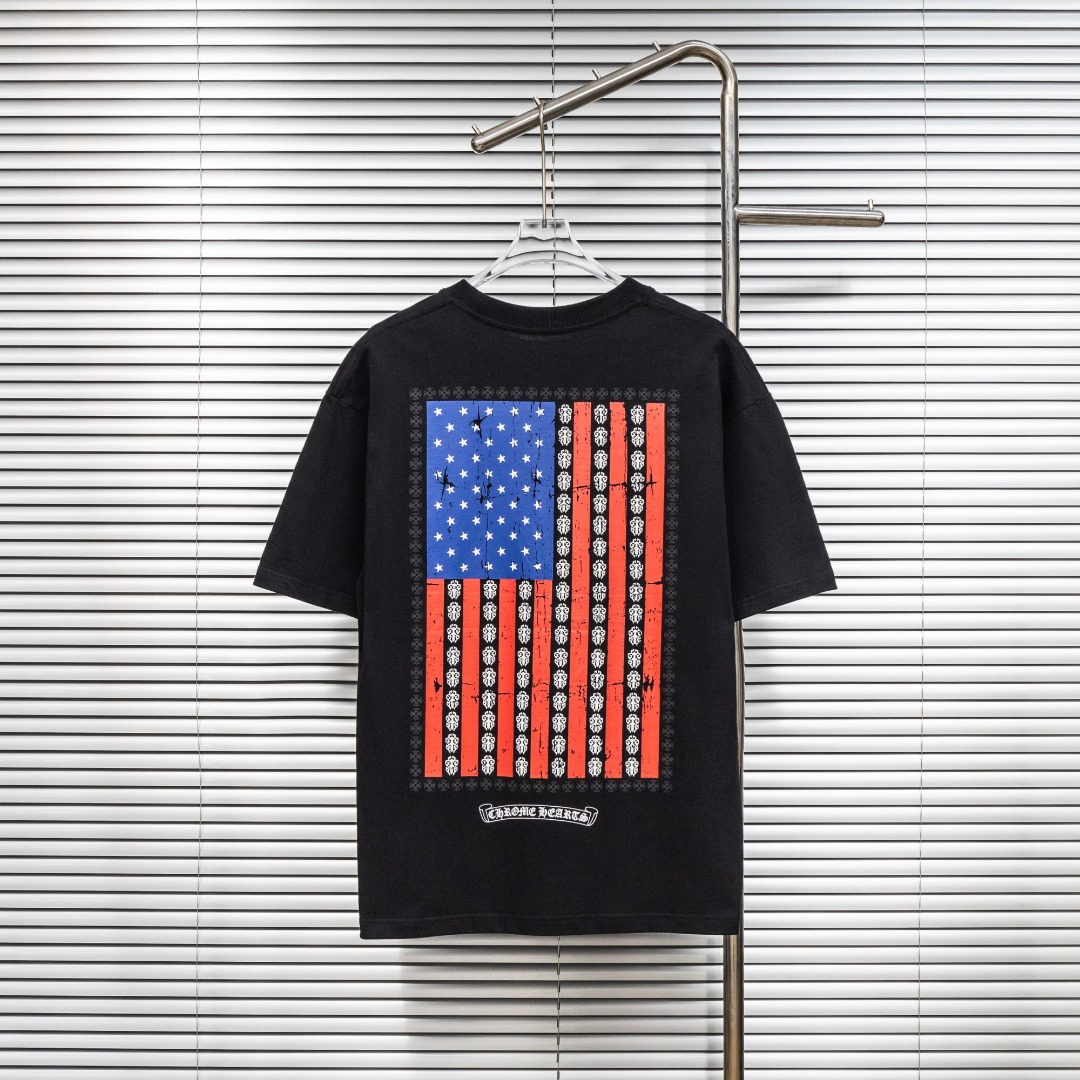 Chrome Hearts 款式：克罗心CH做旧小口袋植绒国旗工艺短袖
