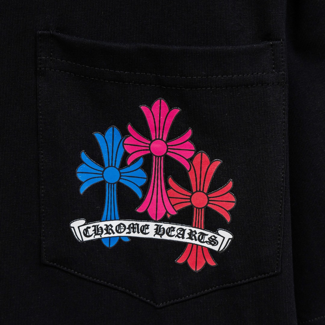 Chrome Hearts 款式：克罗心CH梵文 多色印花小口袋工艺短袖