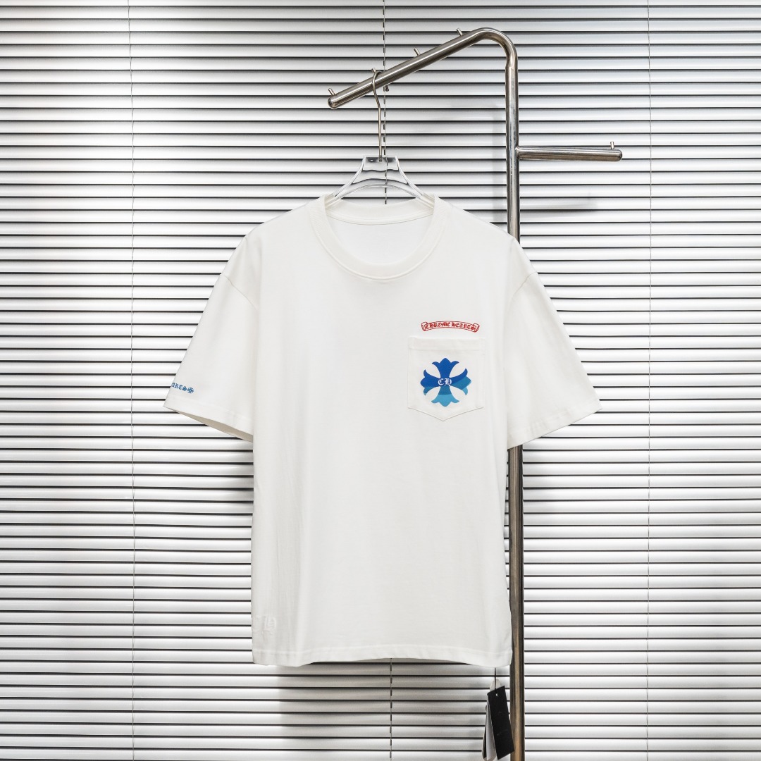 Chrome Hearts 款式：克罗心CH梵文渐变植绒小口袋工艺短袖