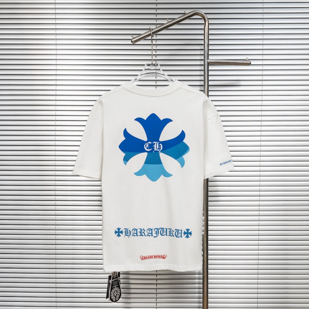 Chrome Hearts 款式：克罗心CH梵文渐变植绒小口袋工艺短袖