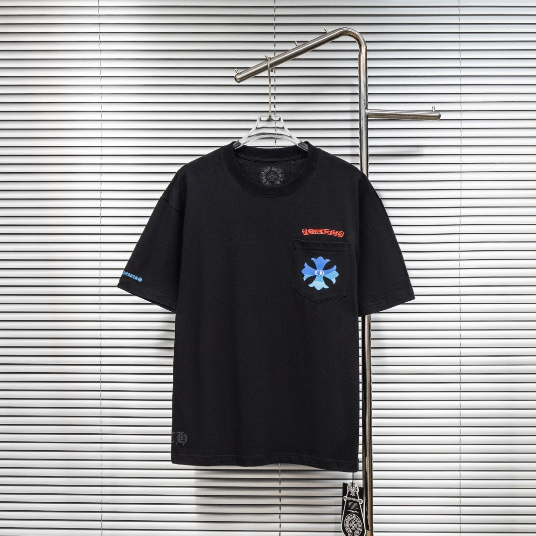 Chrome Hearts 款式：克罗心CH梵文渐变植绒小口袋工艺短袖