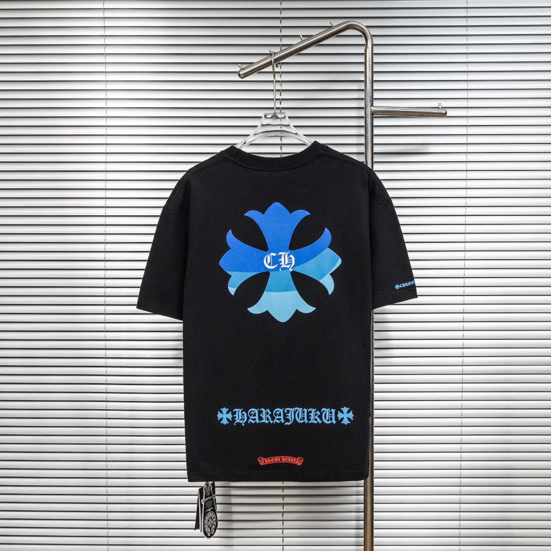 Chrome Hearts 款式：克罗心CH梵文渐变植绒小口袋工艺短袖