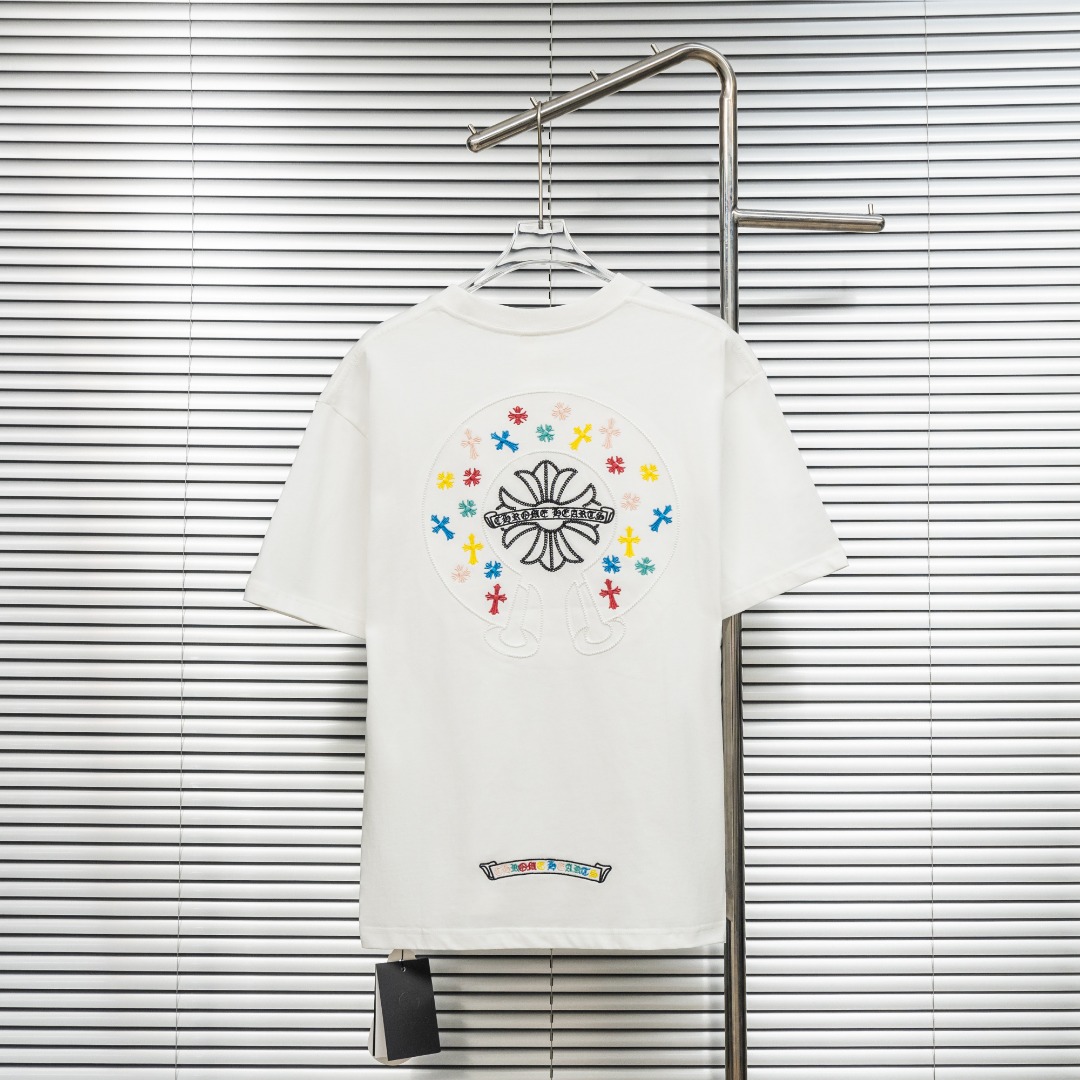 Chrome Hearts 款式：克罗心CH彩色十字架马蹄刺绣工艺短袖