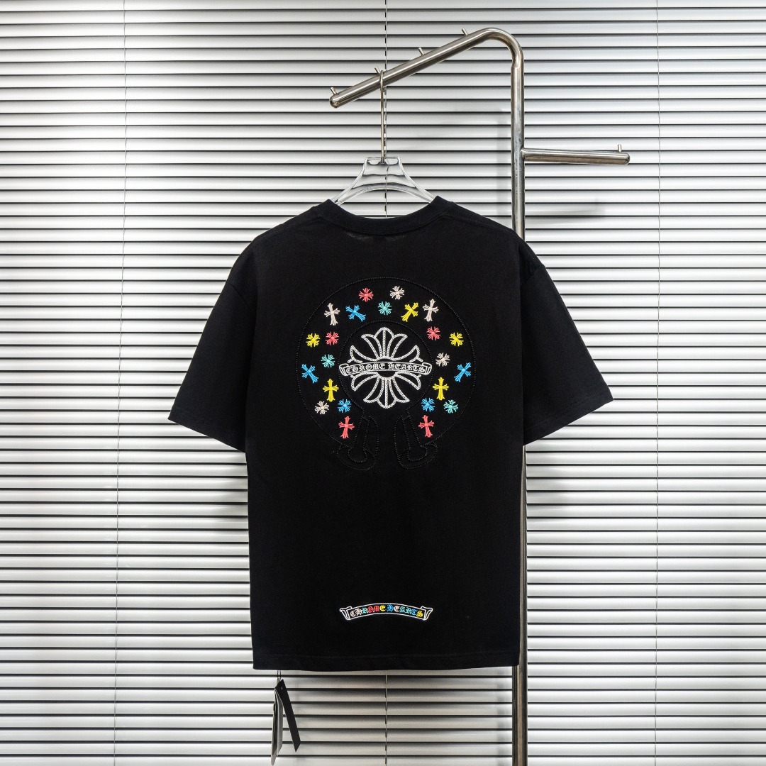 Chrome Hearts 款式：克罗心CH彩色十字架马蹄刺绣工艺短袖