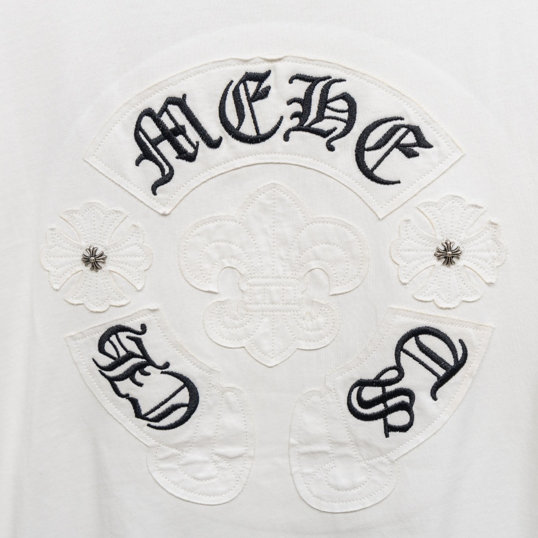 Chrome Hearts 款式：克罗心CH十字架贴布皮标马蹄刺绣工艺短袖