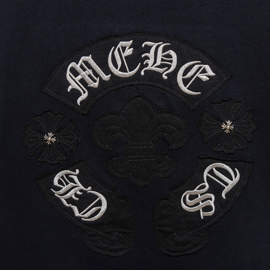 Chrome Hearts 款式：克罗心CH十字架贴布皮标马蹄刺绣工艺短袖