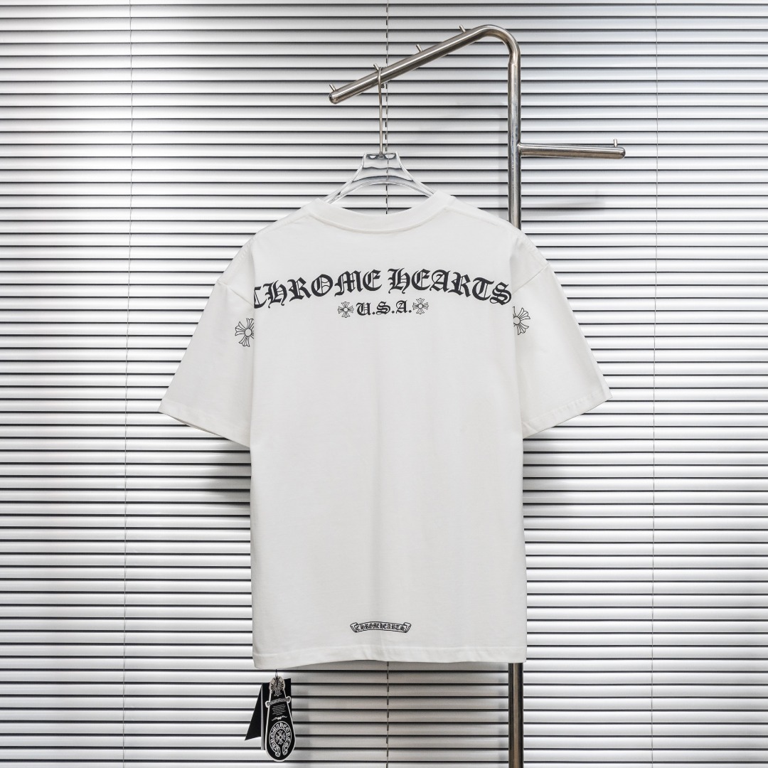 Chrome Hearts 款式：克罗心CH梵文马蹄小口袋植绒印花工艺短袖