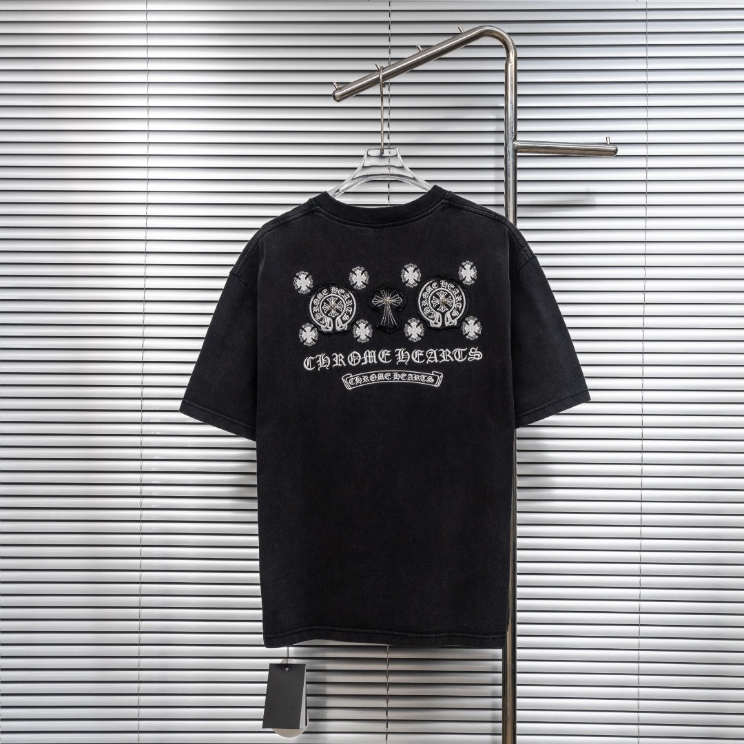 Chrome Hearts 款式：克罗心CH梵文马蹄贴布做旧水洗重工艺短袖
