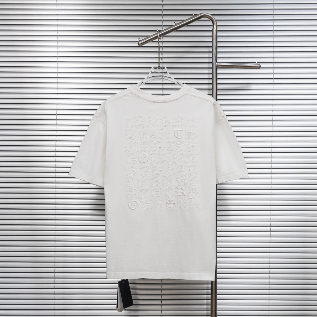 Chrome Hearts 款式：克罗心CH满印梵文马蹄刺绣破洞工艺短袖