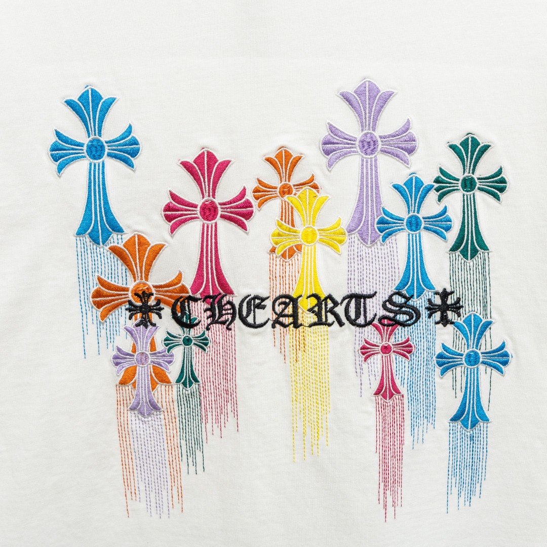 Chrome Hearts 款式：克罗心CH梵文十字架溶解流苏刺绣工艺短袖
