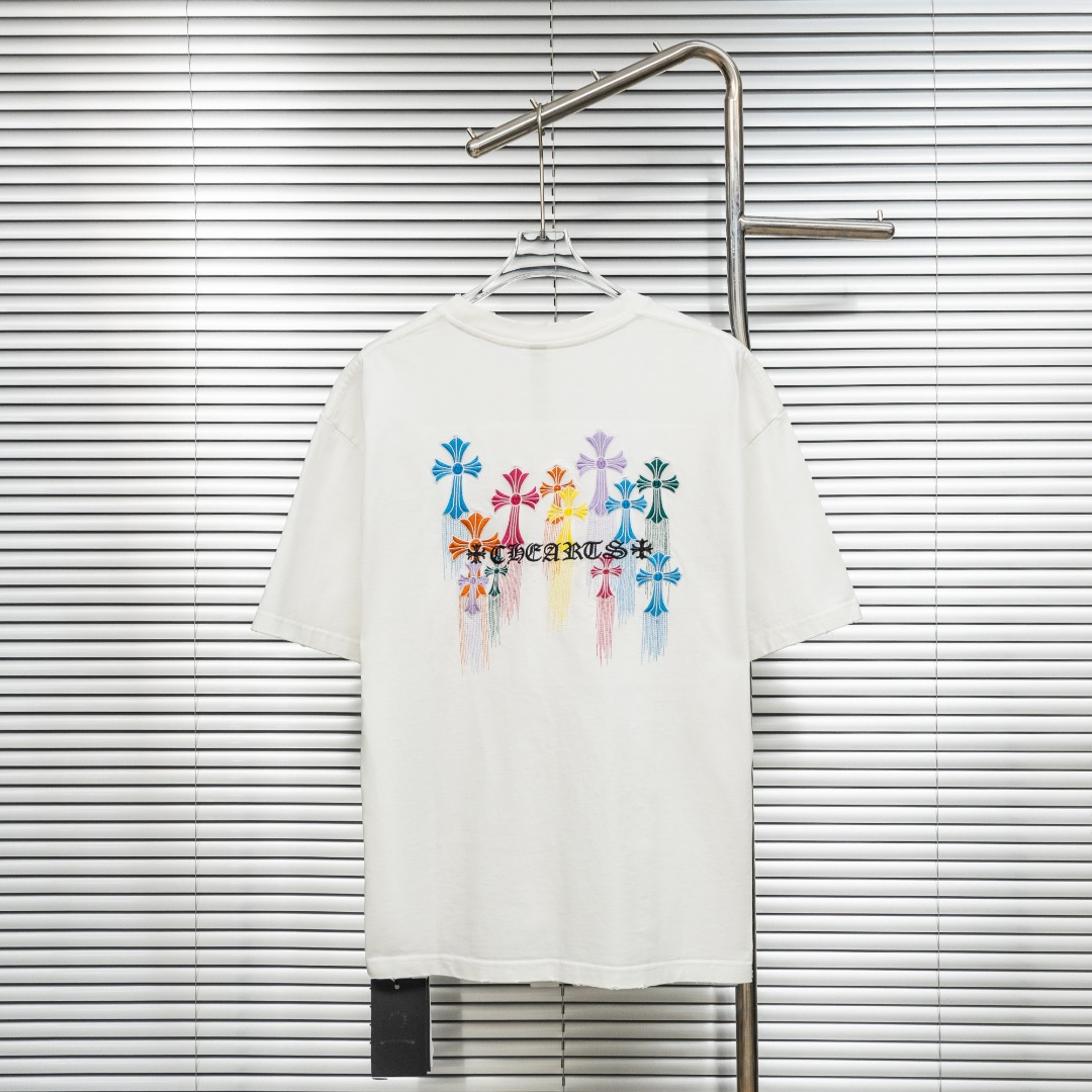 Chrome Hearts 款式：克罗心CH梵文十字架溶解流苏刺绣工艺短袖