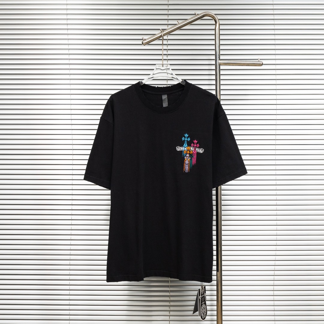 Chrome Hearts 款式：克罗心CH梵文十字架溶解流苏刺绣工艺短袖