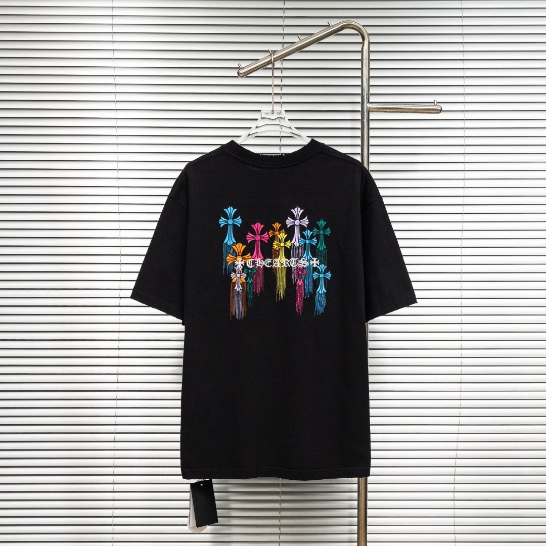 Chrome Hearts 款式：克罗心CH梵文十字架溶解流苏刺绣工艺短袖
