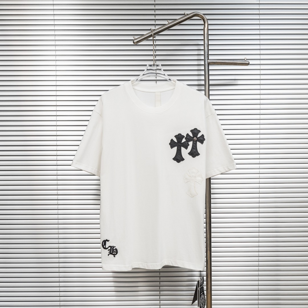 Chrome Hearts 款式：克罗心CH十字架定制皮标工艺短袖