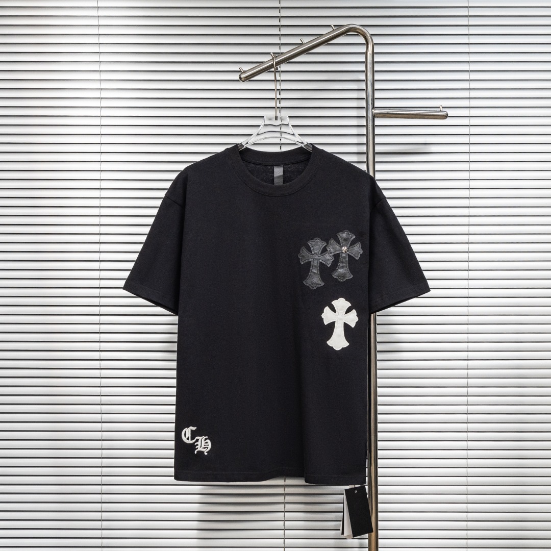 Chrome Hearts 款式：克罗心CH十字架定制皮标工艺短袖