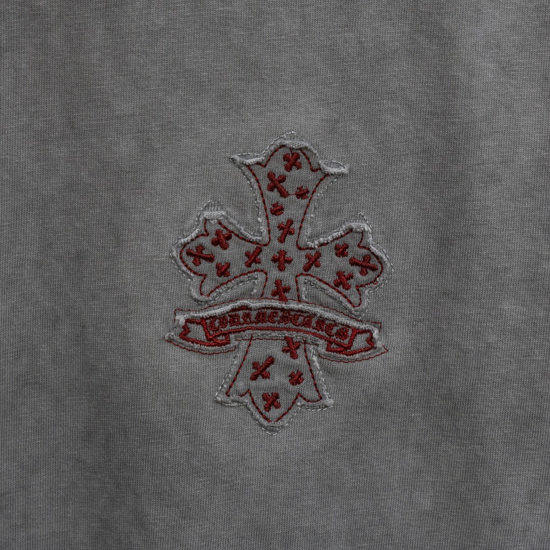Chrome Hearts 款式：克罗心CH十字架做旧水洗扎染重工艺短袖