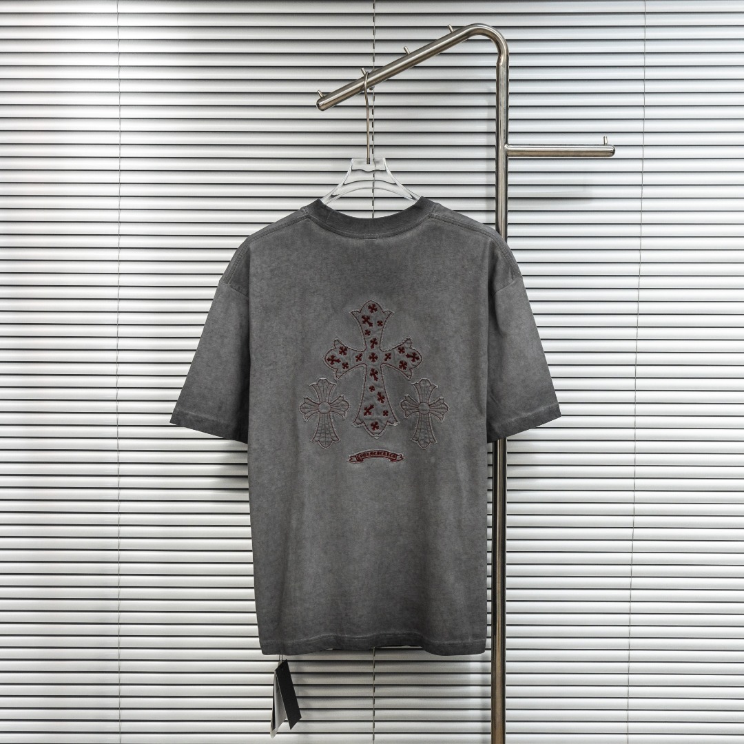 Chrome Hearts 款式：克罗心CH十字架做旧水洗扎染重工艺短袖