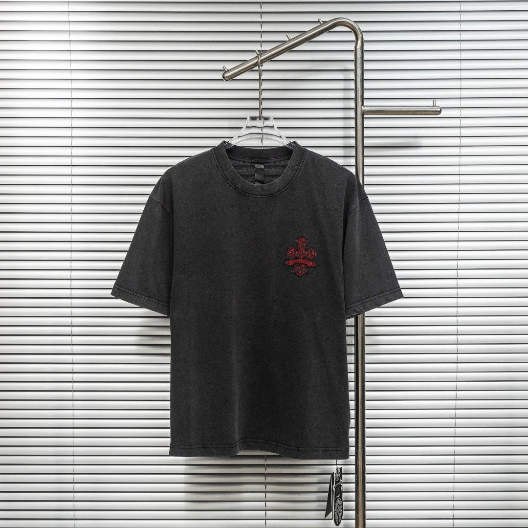 Chrome Hearts 款式：克罗心CH十字架做旧水洗扎染重工艺短袖