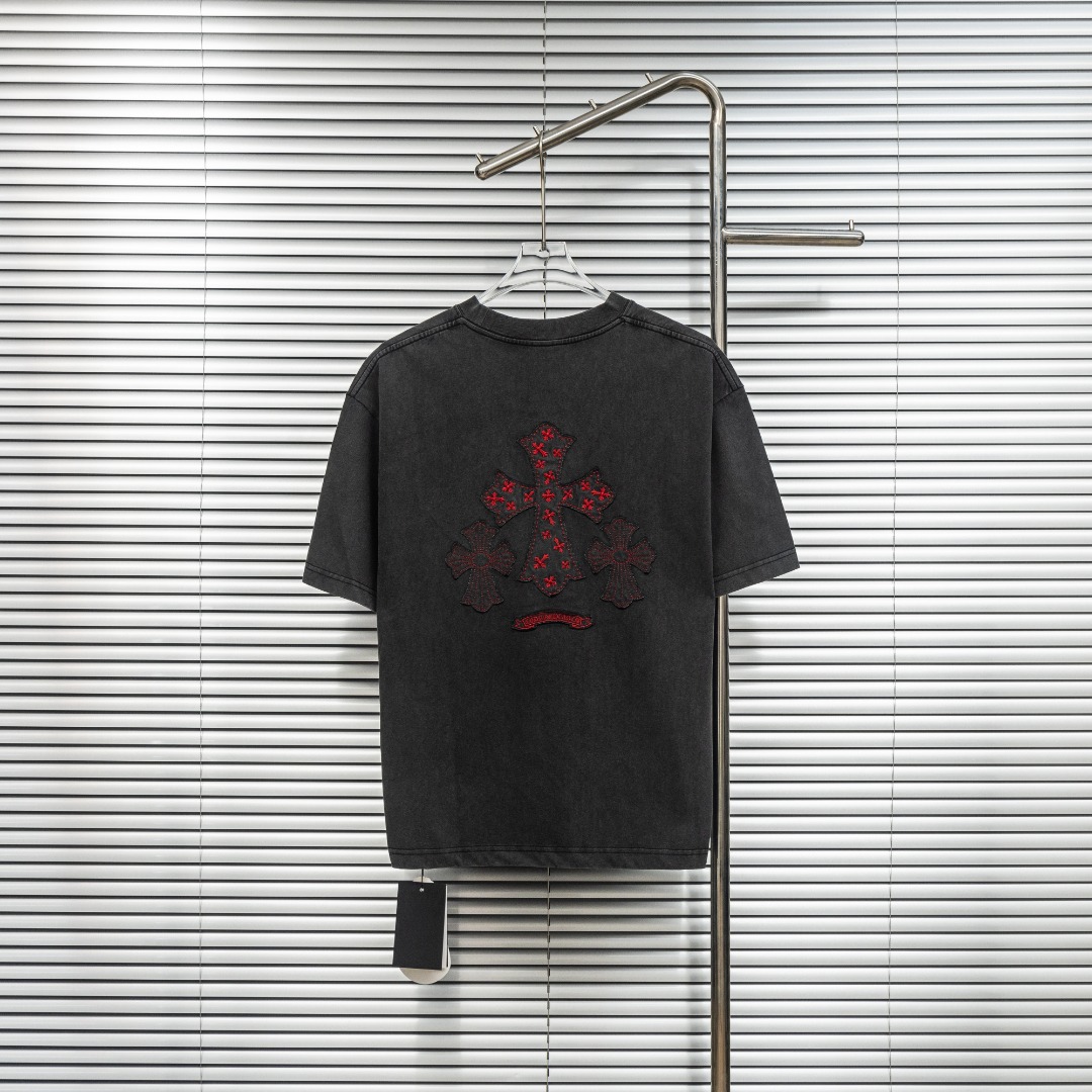 Chrome Hearts 款式：克罗心CH十字架做旧水洗扎染重工艺短袖