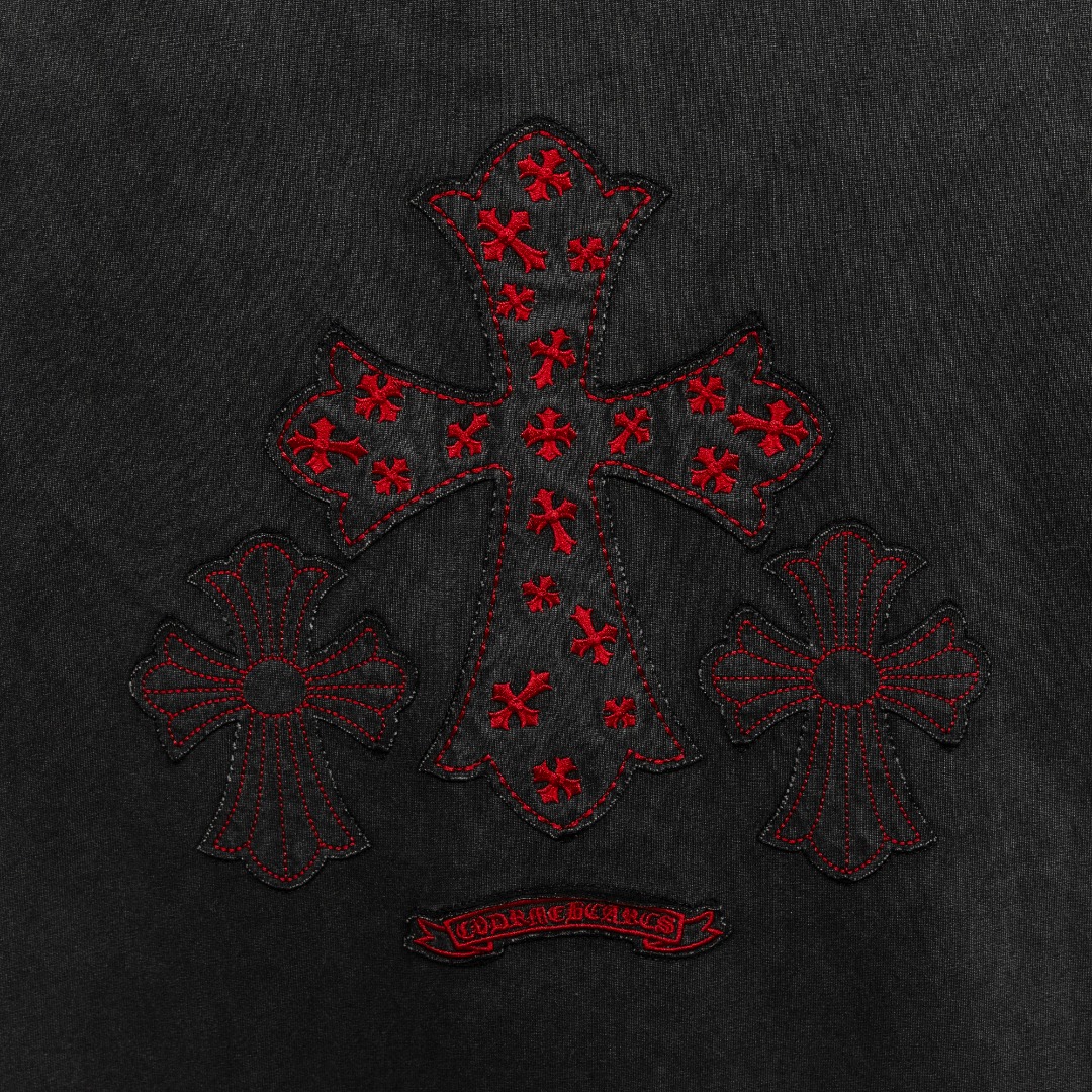 Chrome Hearts 款式：克罗心CH十字架做旧水洗扎染重工艺短袖