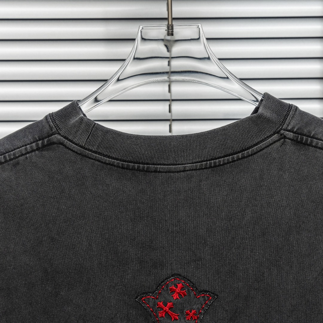 Chrome Hearts 款式：克罗心CH十字架做旧水洗扎染重工艺短袖