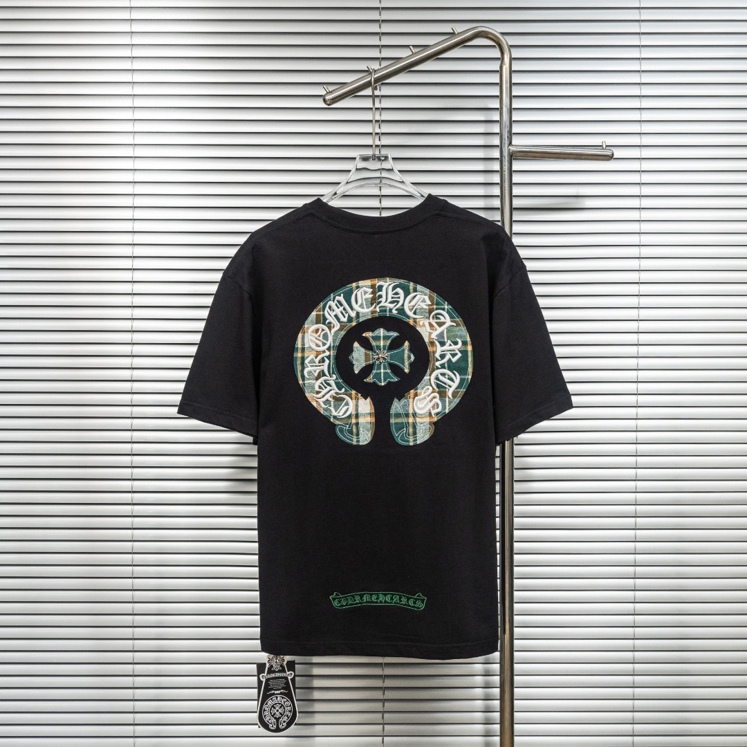 Chrome Hearts 款式：克罗心CH十字架马蹄格纹刺绣工艺短袖