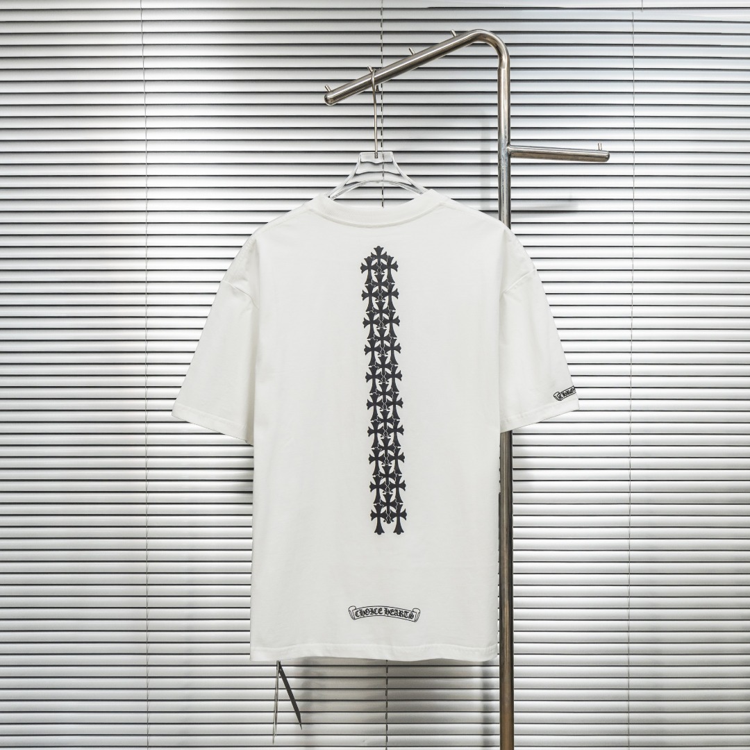 Chrome Hearts 款式：克罗心CH十字架梵文骨刺印花植绒工艺短袖