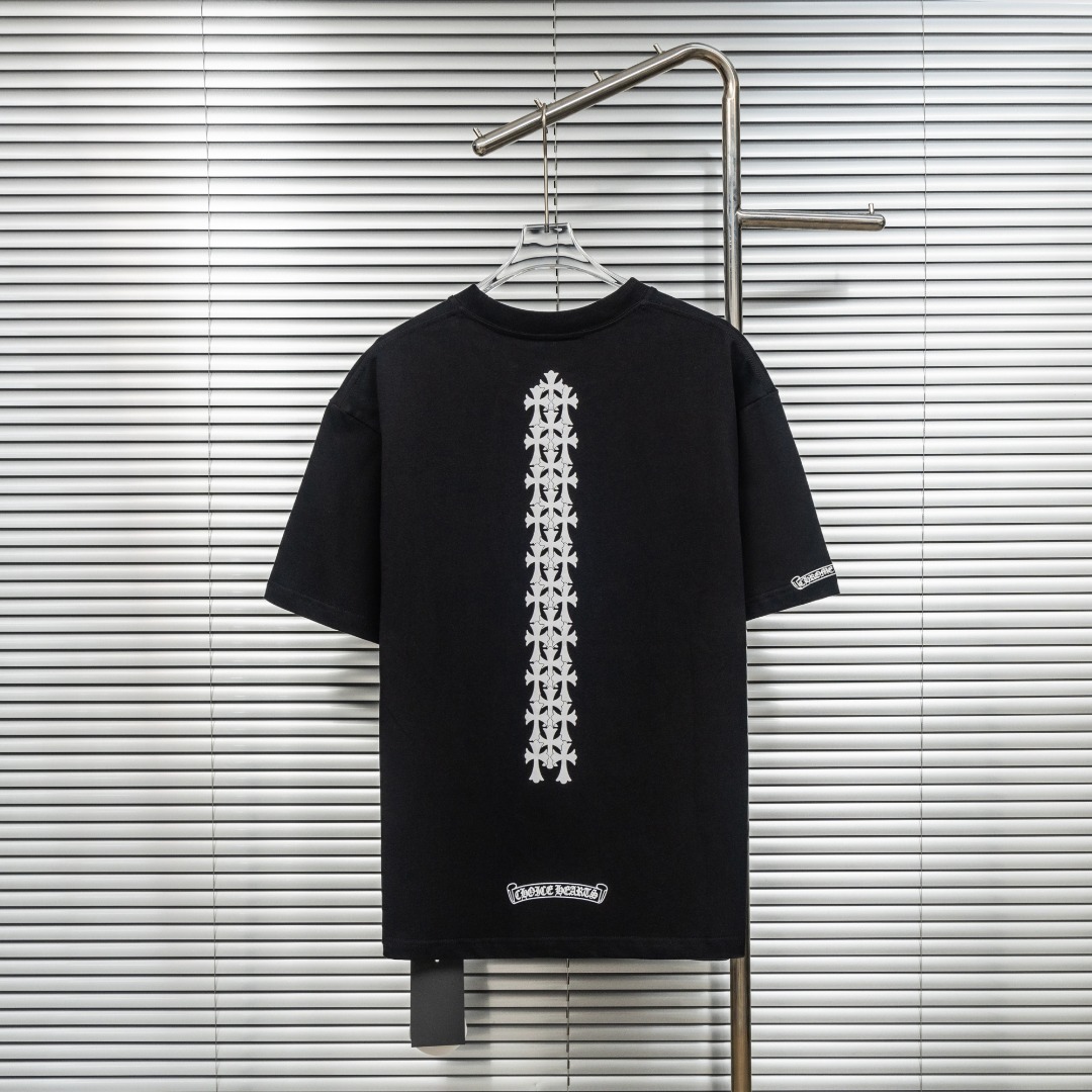 Chrome Hearts 款式：克罗心CH十字架梵文骨刺印花植绒工艺短袖