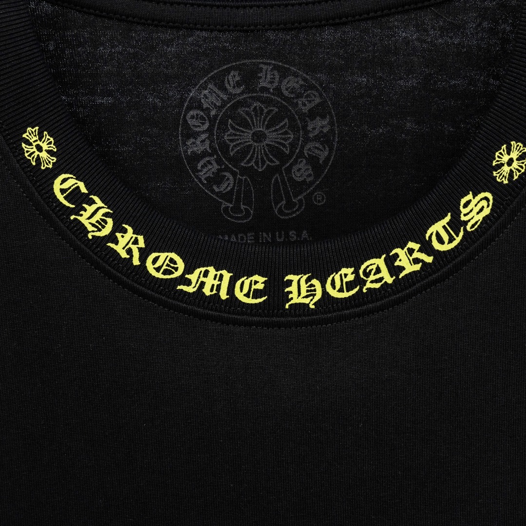 Chrome Hearts 款式：克罗心CH十字架梵文植绒印花多工艺短袖