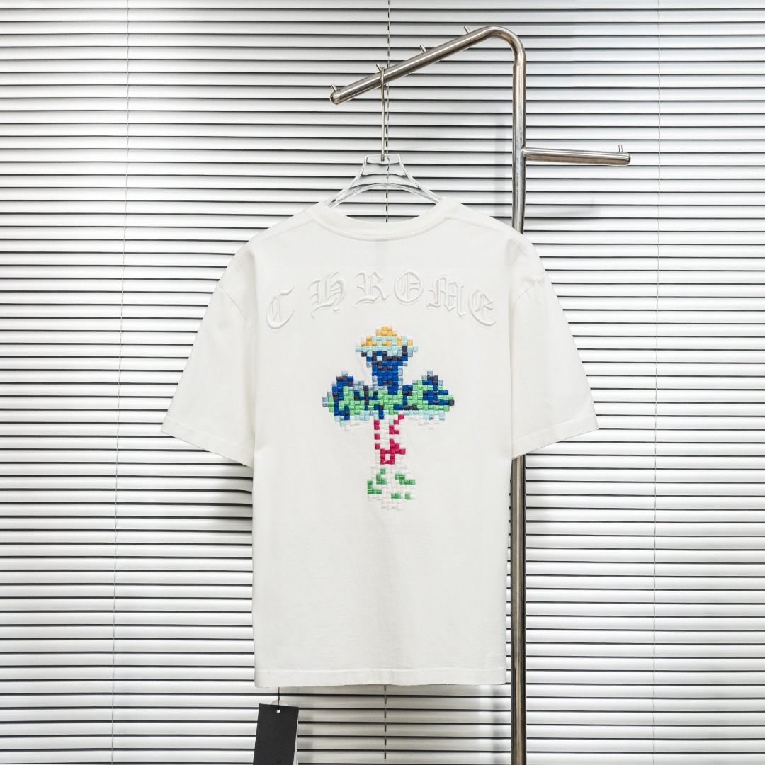 Chrome Hearts 款式：克罗心CH十字架彩色马赛克棋盘刺绣多工艺短袖