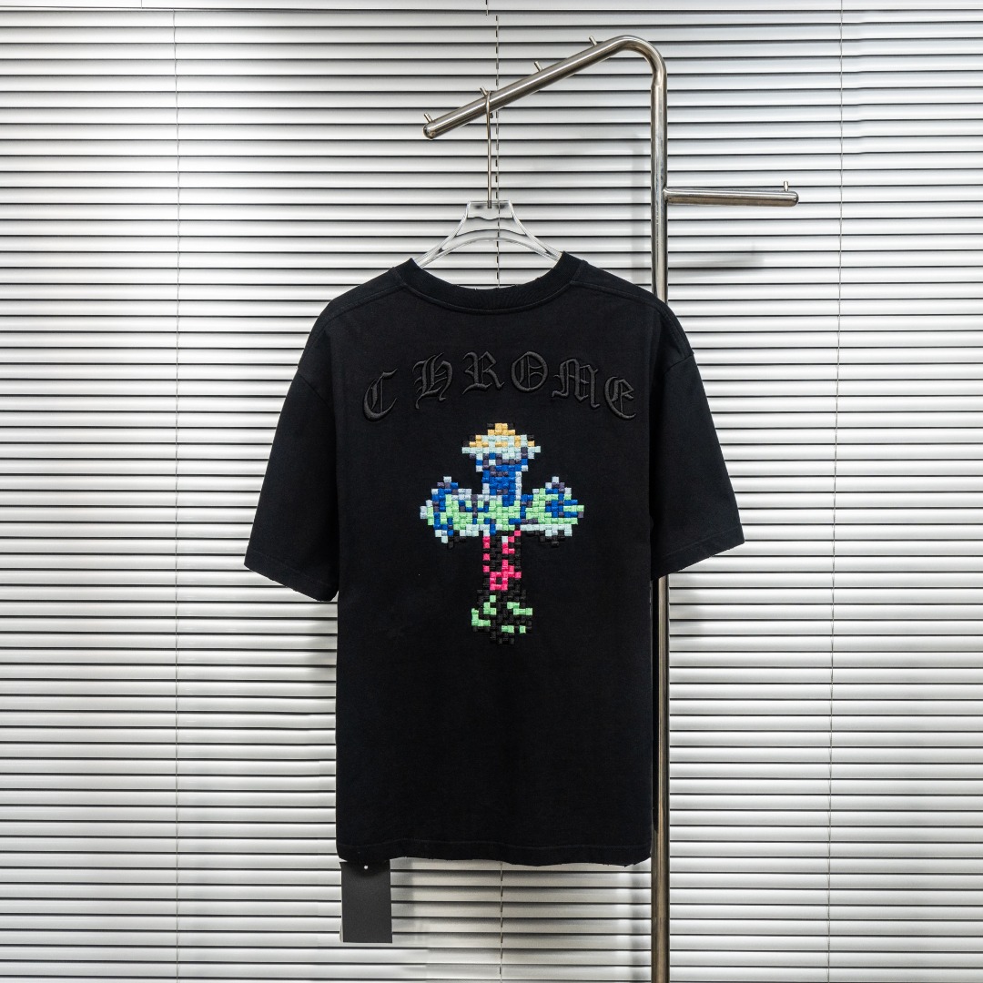 Chrome Hearts 款式：克罗心CH十字架彩色马赛克棋盘刺绣多工艺短袖