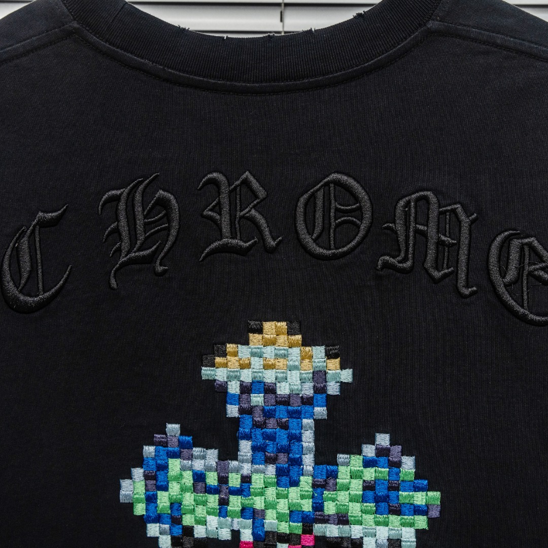 Chrome Hearts 款式：克罗心CH十字架彩色马赛克棋盘刺绣多工艺短袖