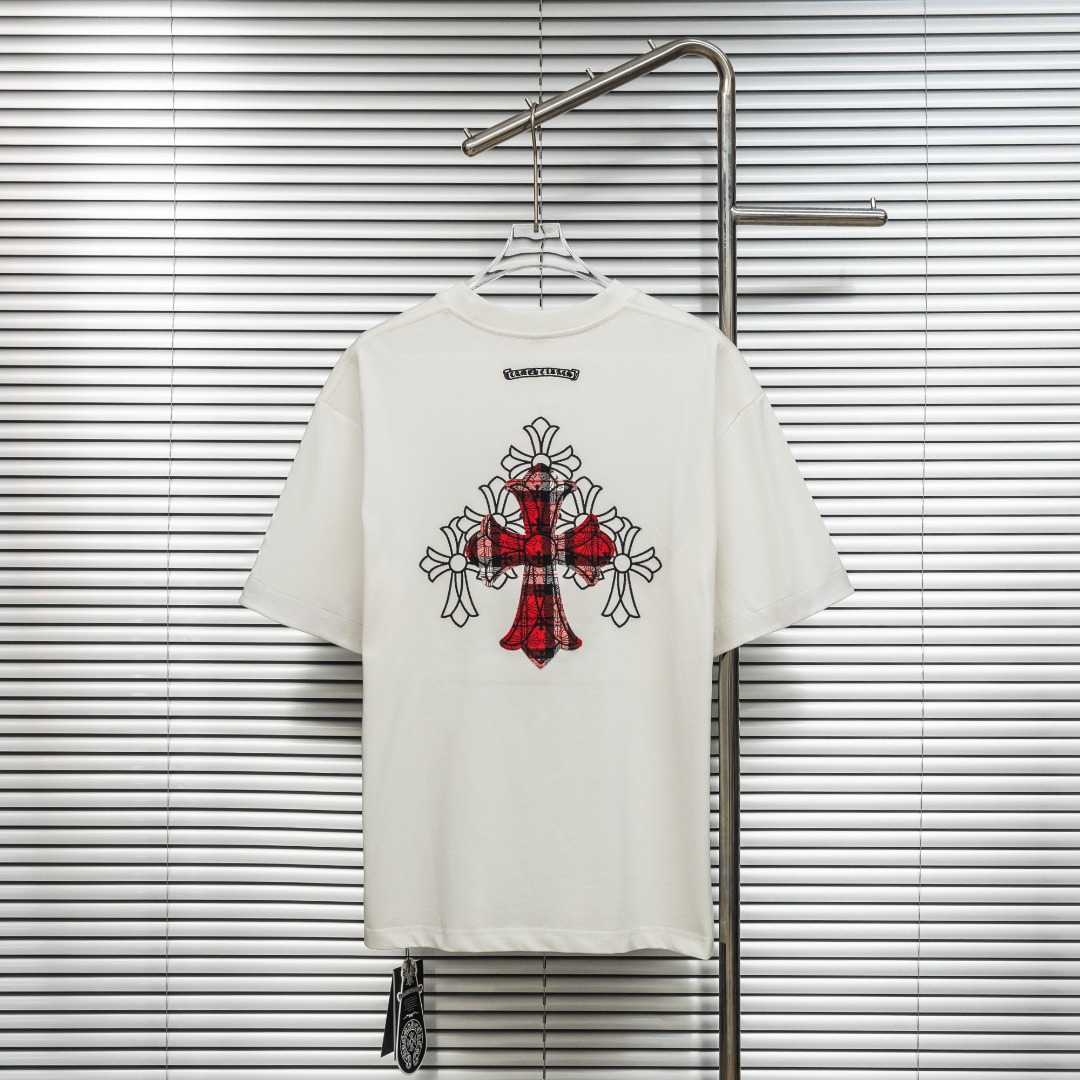 Chrome Hearts 款式：克罗心CH十字架马蹄刺绣内置格纹贴布多工艺短袖