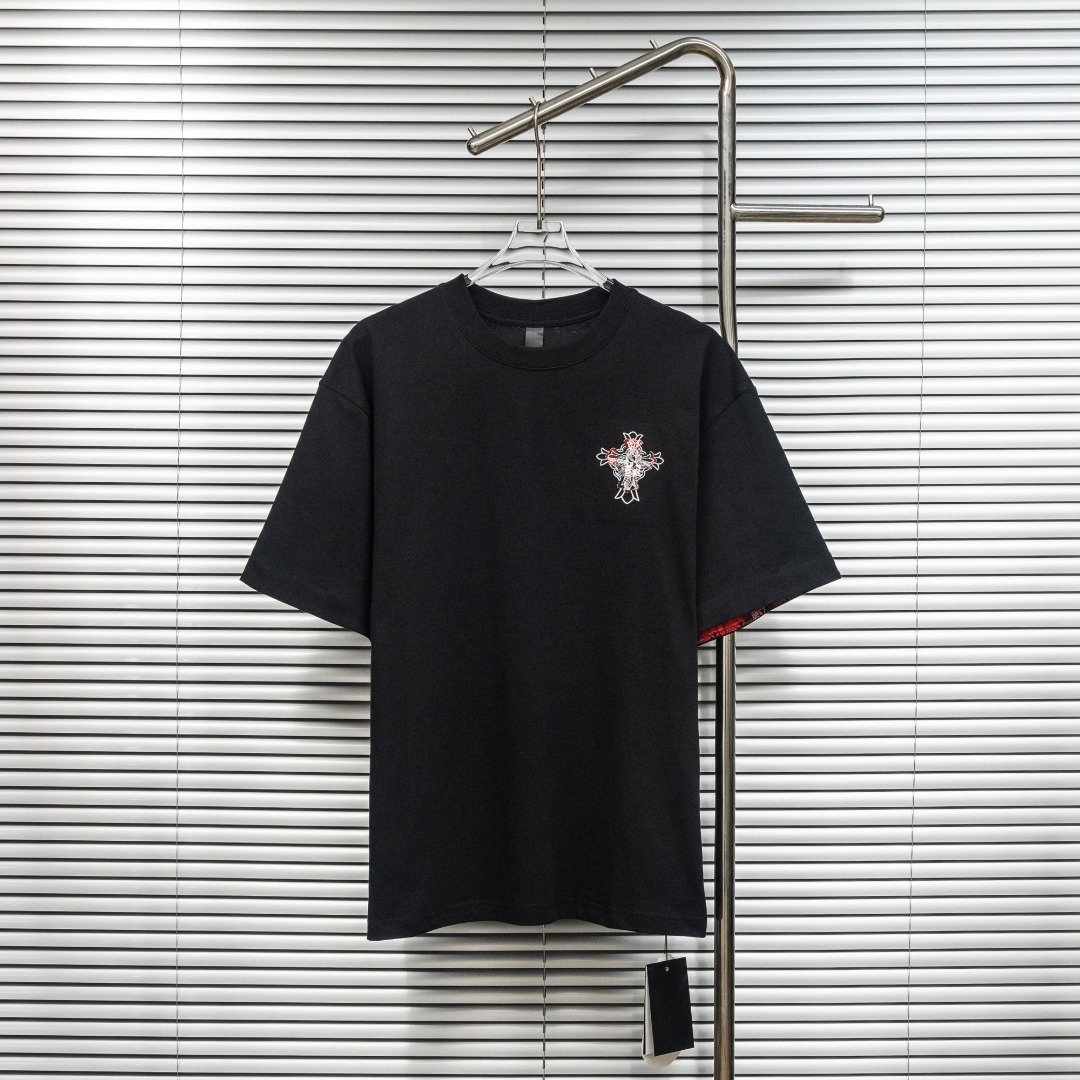 Chrome Hearts 款式：克罗心CH十字架马蹄刺绣内置格纹贴布多工艺短袖