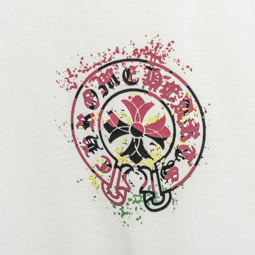 Chrome Hearts 款式：克罗心CH十字架梵文马蹄多色印花工艺短袖