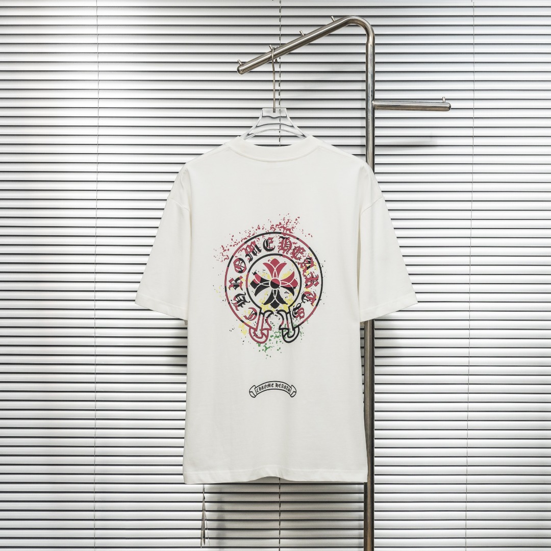 Chrome Hearts 款式：克罗心CH十字架梵文马蹄多色印花工艺短袖