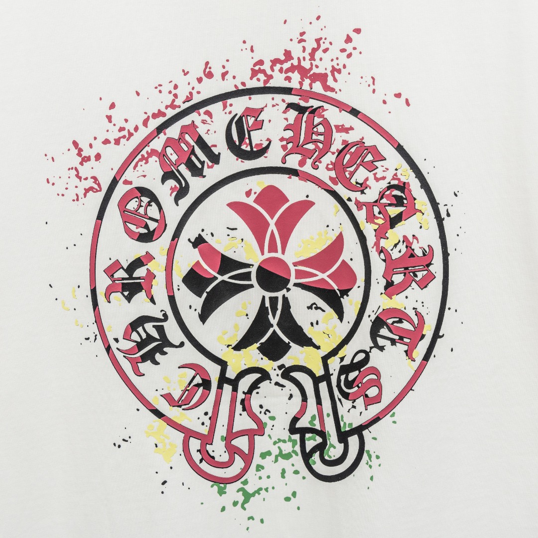 Chrome Hearts 款式：克罗心CH十字架梵文马蹄多色印花工艺短袖