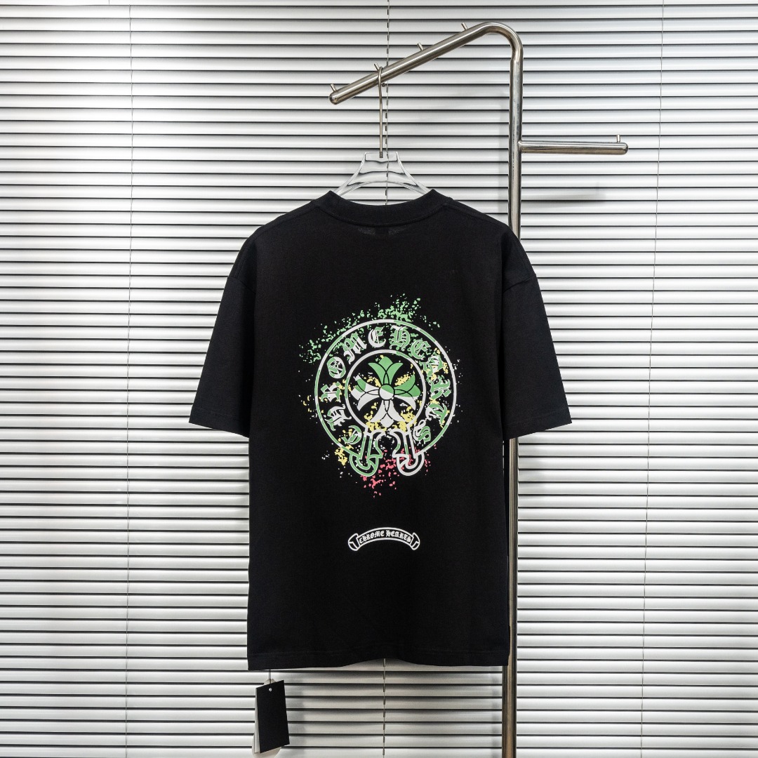 Chrome Hearts 款式：克罗心CH十字架梵文马蹄多色印花工艺短袖