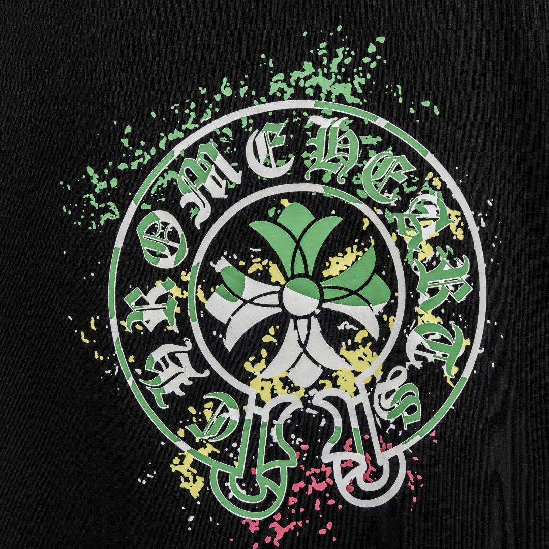 Chrome Hearts 款式：克罗心CH十字架梵文马蹄多色印花工艺短袖