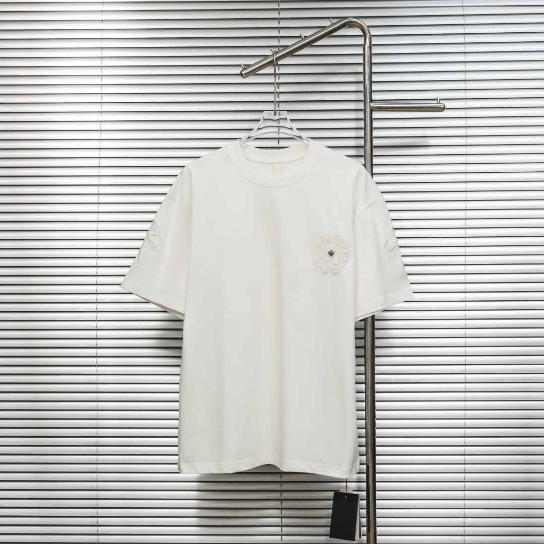 Chrome Hearts 款式：克罗心CH金属十字架定制皮标刺绣工艺短袖