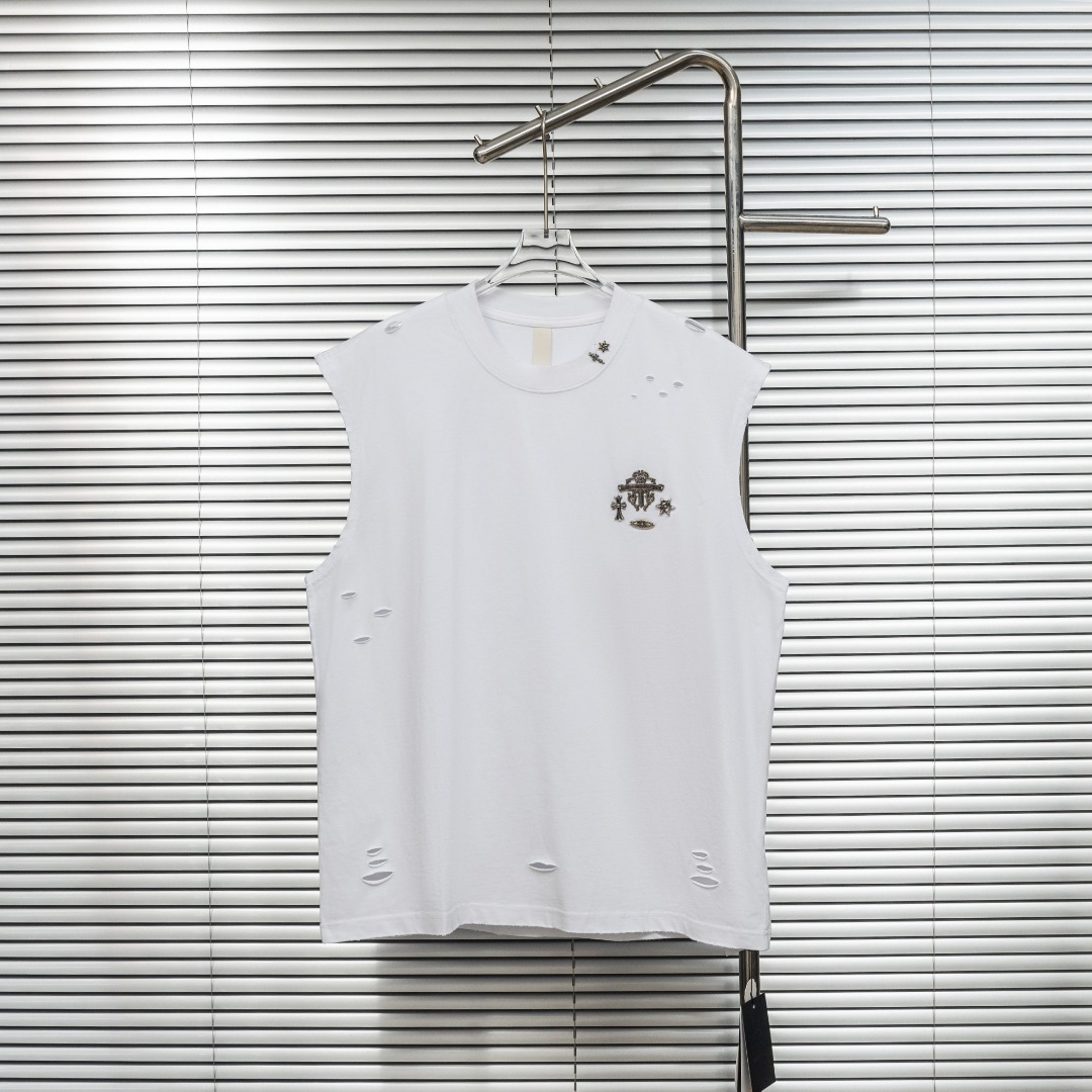 Chrome Hearts 款式：克罗心CH定制十字架金属LOGO破洞背心短袖
