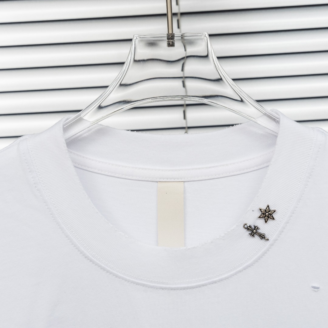 Chrome Hearts 款式：克罗心CH定制十字架金属LOGO破洞背心短袖