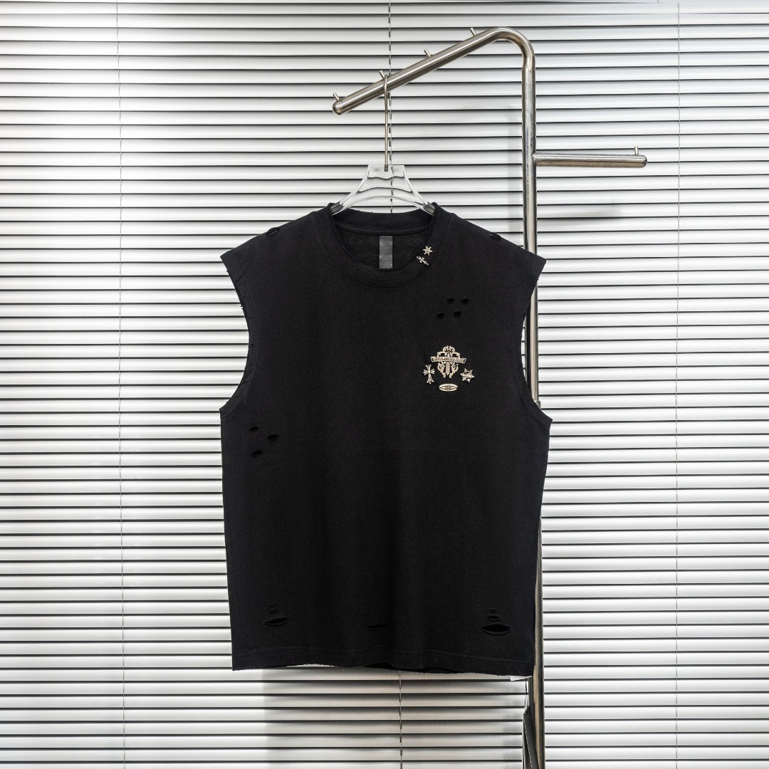 Chrome Hearts 款式：克罗心CH定制十字架金属LOGO破洞背心短袖