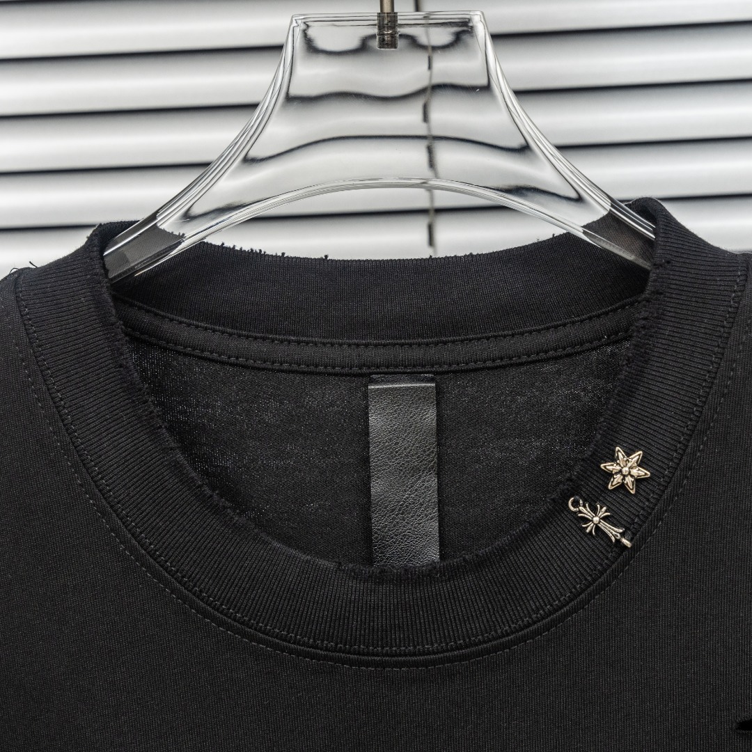 Chrome Hearts 款式：克罗心CH定制十字架金属LOGO破洞背心短袖