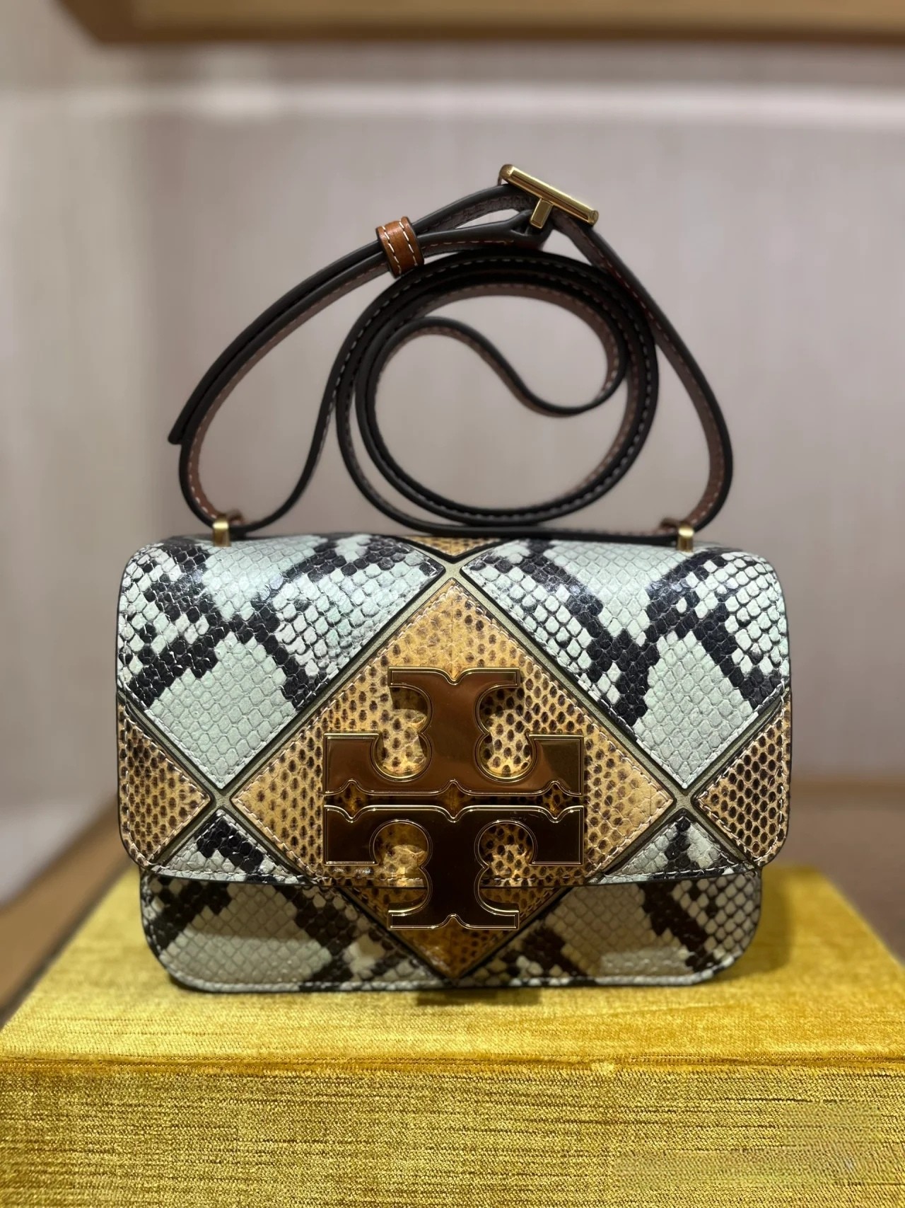 Tory Burch ～小金砖新蛇皮拼接麂皮 提前款 TORY BURCH新批次拼色链条小金砖新蛇皮拼麂皮款